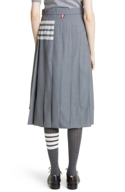Shop Thom Browne Drop Back Pleated Wool Skirt In Medium Grey