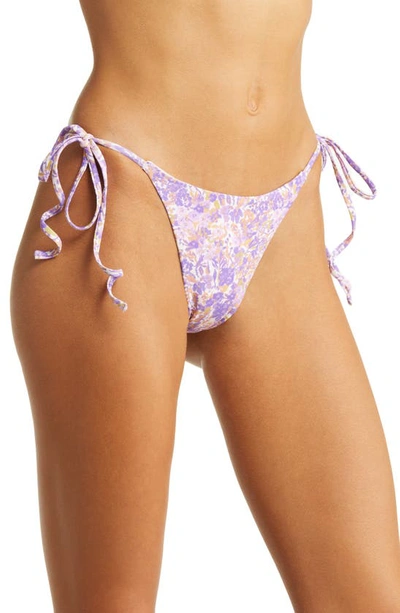 House Of Cb Santorini Floral-print High-rise Stretch-woven Bikini Bottoms In Violet Floral