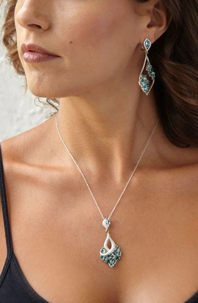 Savvy Cie Jewels Sterling Silver Cz Cluster Open Drop Earrings In Blue