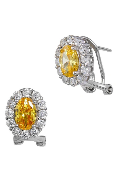 Shop Savvy Cie Jewels Green Oval Simulated Emerald Halo Stud Earrings In Yellow