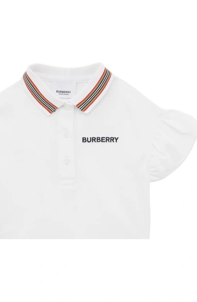 Shop Burberry Kids' Martina Flutter Sleeve Cotton Piqué Polo In White