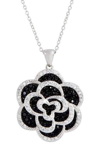 Shop Savvy Cie Jewels Micro Pave Simulated Diamond Flower Pendant Necklace In Black