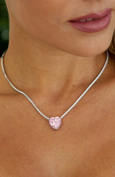 Savvy Cie Jewels Sterling Silver & Lab Sapphire Tennis Necklace In Pink