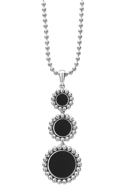 Lagos Maya Triple Circle Pendant Necklace In Silver/ Onyx