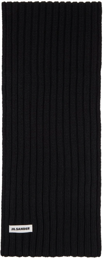 Shop Jil Sander Black Wool Rib Knit Scarf In 001 Black
