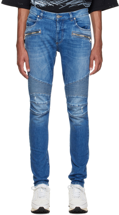 Shop Balmain Blue Slim-cut Jeans In 6ff Bleu Jean