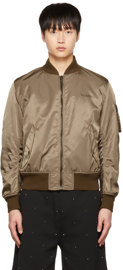 Shop Valentino Brown Reversible Bomber Jacket In 0bg Beige