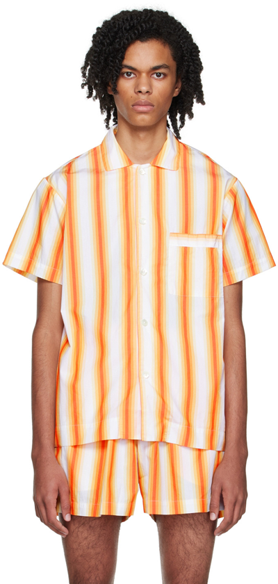 Shop Tekla Orange Stripe Pyjama Shirt In Orange Marquee