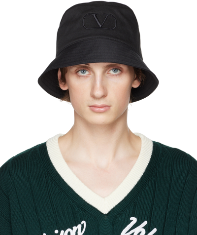 Shop Valentino Black Vlogo Signature Bucket Hat In 0no Nero