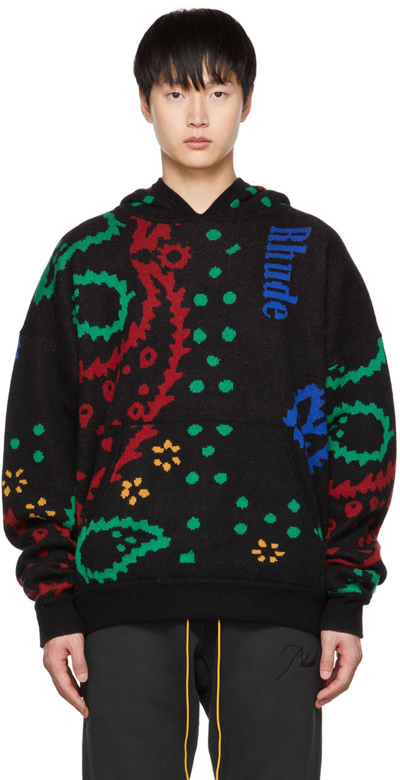 Shop Rhude Black Graphic Hoodie In Black/red/green/blue