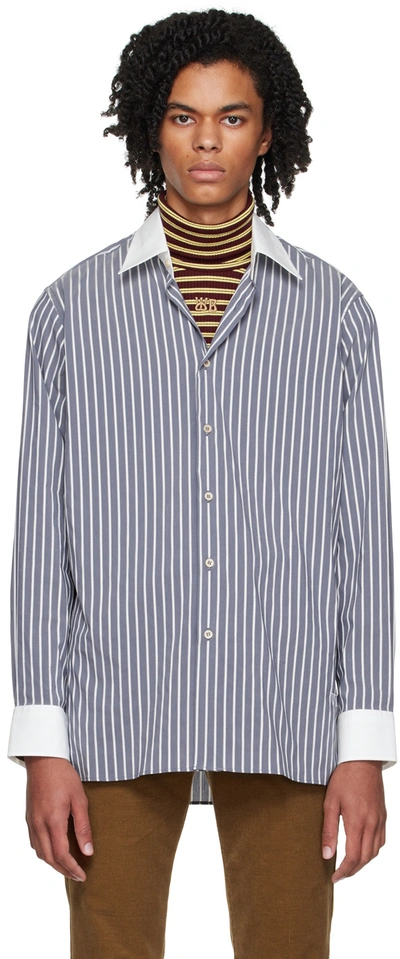 Shop Wales Bonner Blue Stripe Shirt In Blue/white