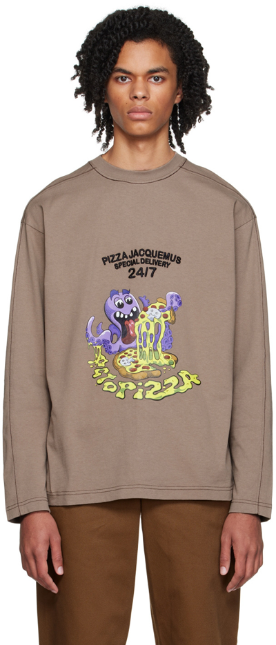 Shop Jacquemus Brown Le Papier 'le T-shirt Ocotopizza' Long Sleeve T-shirt In Print Octopizza Brow