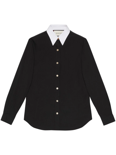 Shop Gucci Contrast-collar Shirt In Black