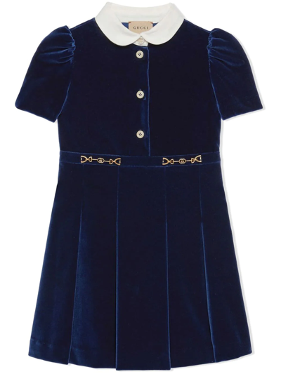 Shop Gucci Interlocking G Horsebit Velvet Dress In Blue