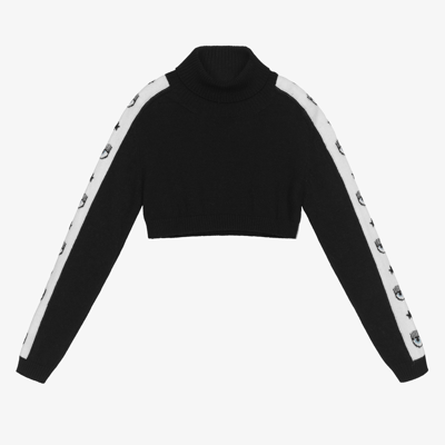 Shop Chiara Ferragni Girls Black Cropped Wool Jumper