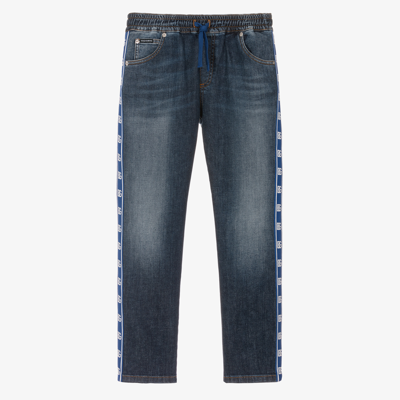 Shop Dolce & Gabbana Boys Teen Blue Denim Logo Jeans