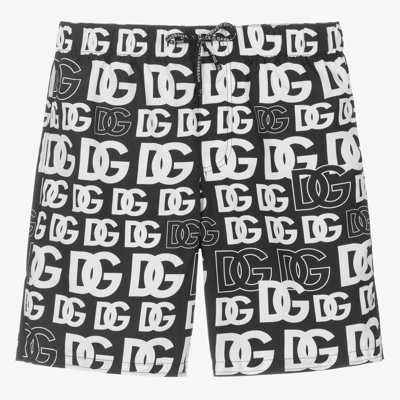 Shop Dolce & Gabbana Boys Teen Black Dg Logo Swim Shorts
