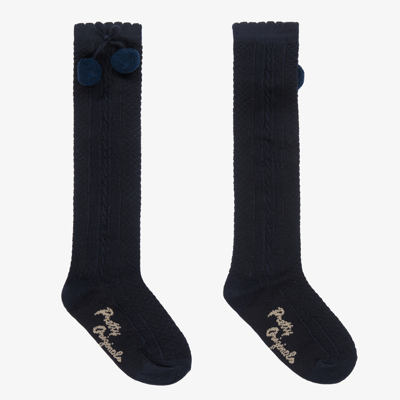 Shop Pretty Originals Girls Navy Blue Cotton Pom-pom Socks
