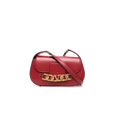 Shop Valentino Red Vlogo Chain Leather Shoulder Bag