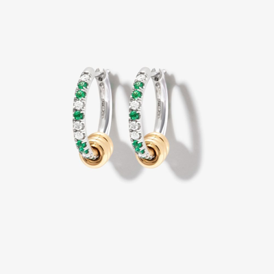 Shop Spinelli Kilcollin 18k White Gold Ara Emerald And Diamond Hoop Earrings In Silver