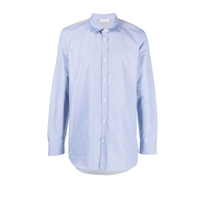 Shop Alexander Mcqueen Blue Striped Panel Cotton Shirt