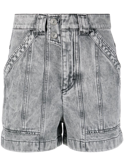 Shop Isabel Marant Étoile Denim Shorts With Inserts In Grey