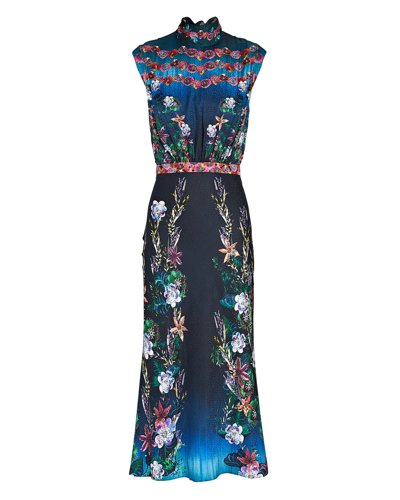 Shop Saloni Fleur Tie-back Silk Midi Dress In Multi