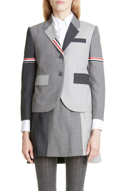 Thom Browne Grey Fun-mix Wool 2 Ply Fresco High Armhole Jacket In Dark Grey