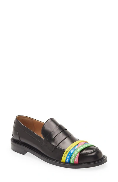 Shop Jw Anderson Elastic Penny Loafer In Black