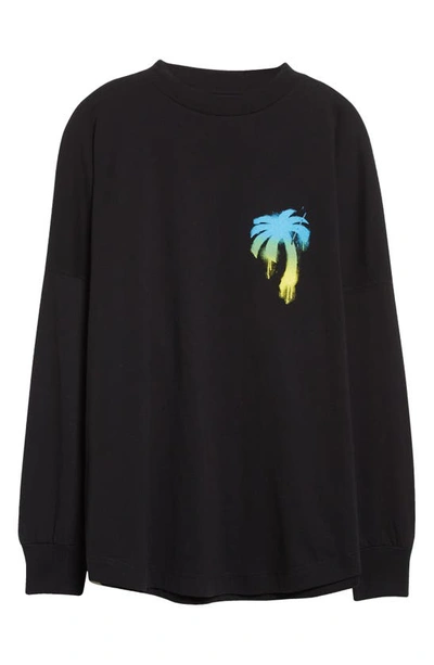 Shop Palm Angels Sprayed Palm Logo Long Sleeve Graphic Tee In Black Green