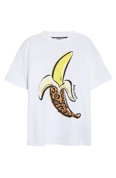 Shop Palm Angels Leopard Banana Cotton Graphic Tee In White Yellow