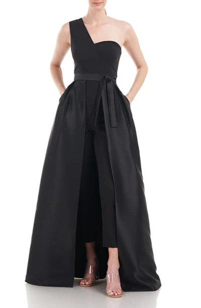 Shop Kay Unger Vera One-shoulder Maxi Jumpsuit In Black