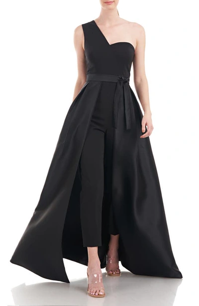 Kay Unger Vera One-shoulder Maxi Romper In Black