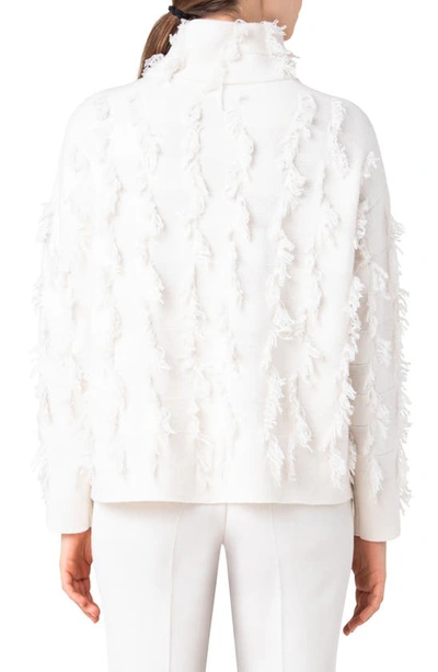 Shop Akris Texture Check & Fringe Cashmere Turtleneck Sweater In 011 Ecru