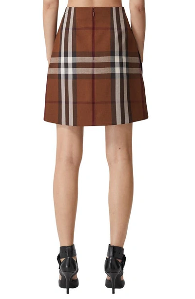 Shop Burberry Teodora Check Wool & Cotton Skirt In Dark Birch Brown Ip