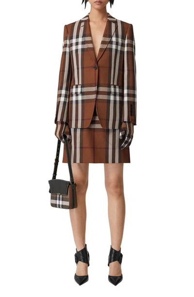 Shop Burberry Teodora Check Wool & Cotton Skirt In Dark Birch Brown Ip