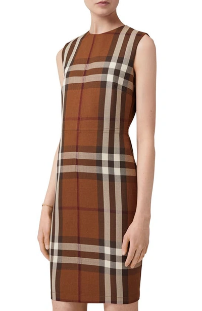 Shop Burberry Macy Check Sleeveless Wool & Cotton Sheath Dress In Dark Birch Brown Ip