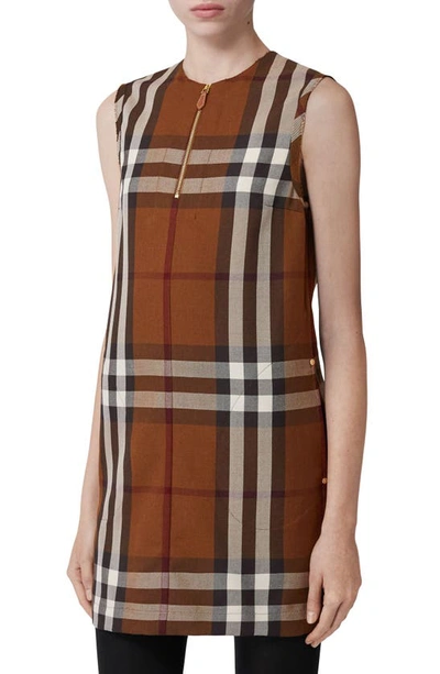 BURBERRY SOFY CHECK SLEEVELESS WOOL & COTTON SHEATH DRESS 