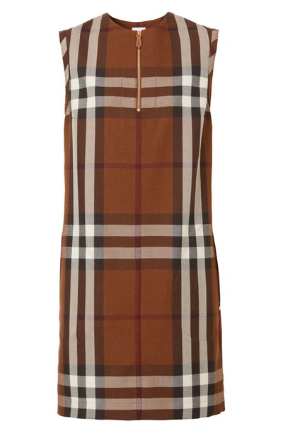 Shop Burberry Sofy Check Sleeveless Wool & Cotton Sheath Dress In Dark Birch Brown Ip