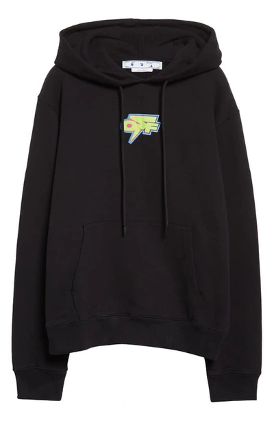 Shop Off-white Thunder Logo Cotton Hoodie In Black/ Green Fluo