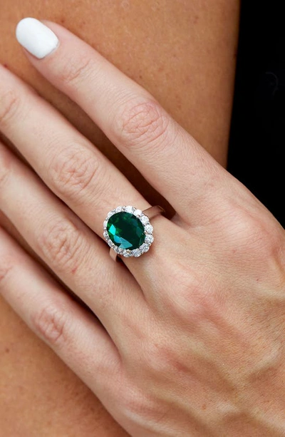 Savvy Cie Jewels Sterling Silver Cubic Zirconia Halo Ring In Green