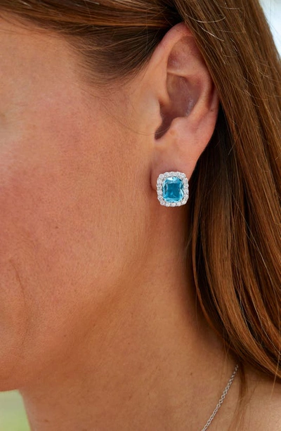 Savvy Cie Jewels Cushion Stud Earrings In Blue