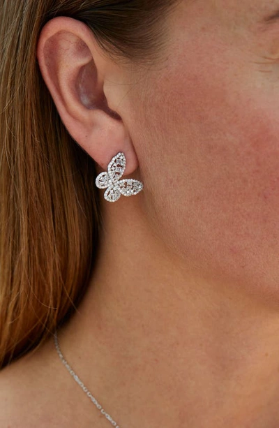 Savvy Cie Jewels Baguette Butterfly Stud Earrings In White