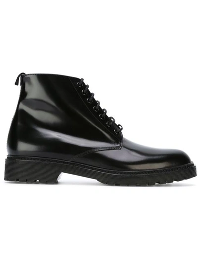 Saint Laurent Army Leather Lace-up Ankle Boots In Black