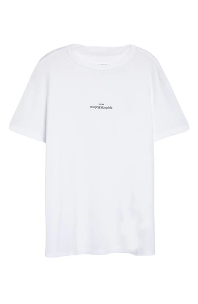 Shop Maison Margiela Upside Down Cotton Logo T-shirt In White X Black