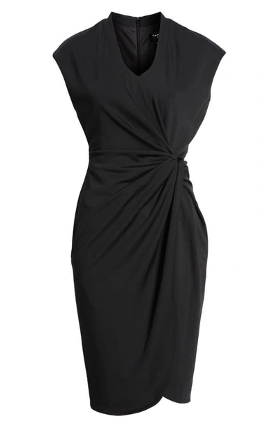 Shop Tahari Asl Twist Side V-neck Sheath Dress In Black