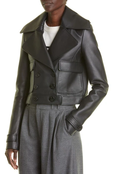Shop Altuzarra Laga Double Breasted Lambskin Leather Jacket In Black