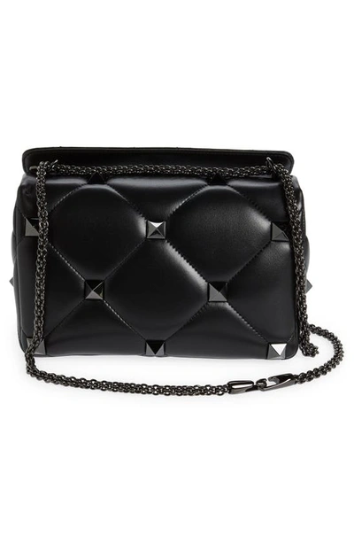 Shop Valentino Large Roman Stud Quilted Lambskin Leather Shoulder Bag In Nero