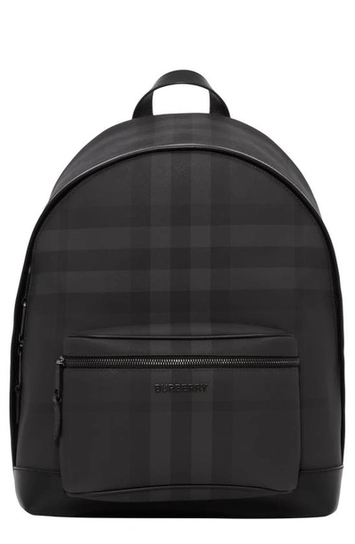 Shop Burberry Jett Check Canvas Backpack In Charcoal