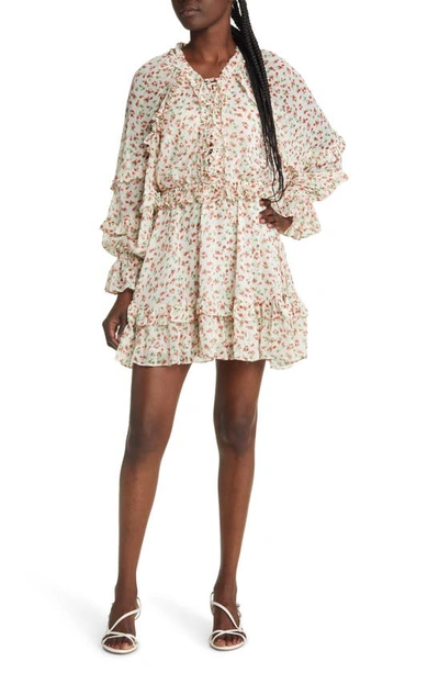 Topshop Vintage Floral Ruffle Lattice Front Mini Dress In Multi | ModeSens